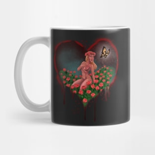 LOVE HEART with BUTTERFLY and ROSES - Graffiti Style (Black) Mug